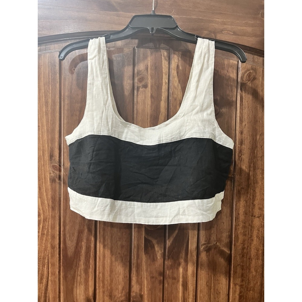 Haute Hippie Women's Linen Blend Black/White Crop Top Size Large NWOT
